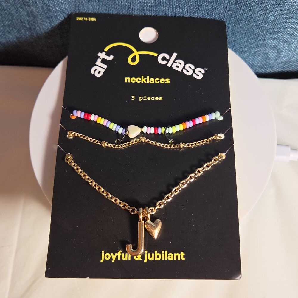 Target Art Class Initial J Necklace Set 3Pk Gold Tone Beaded - Picture 13 of 16